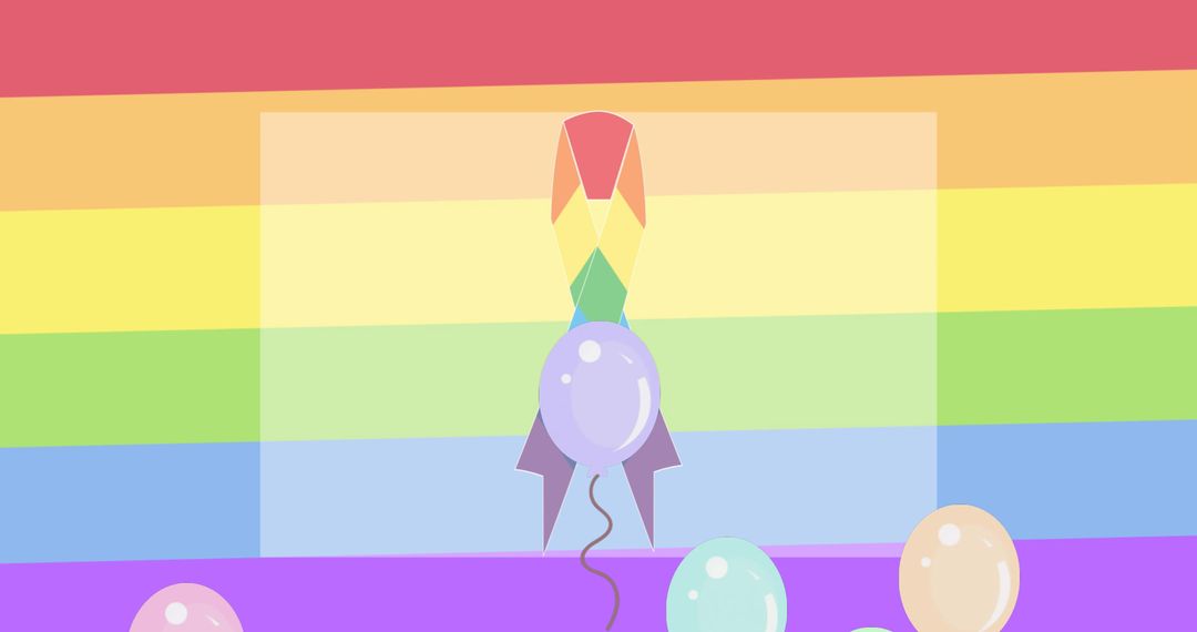Colorful Balloons and Ribbon with Rainbow Background