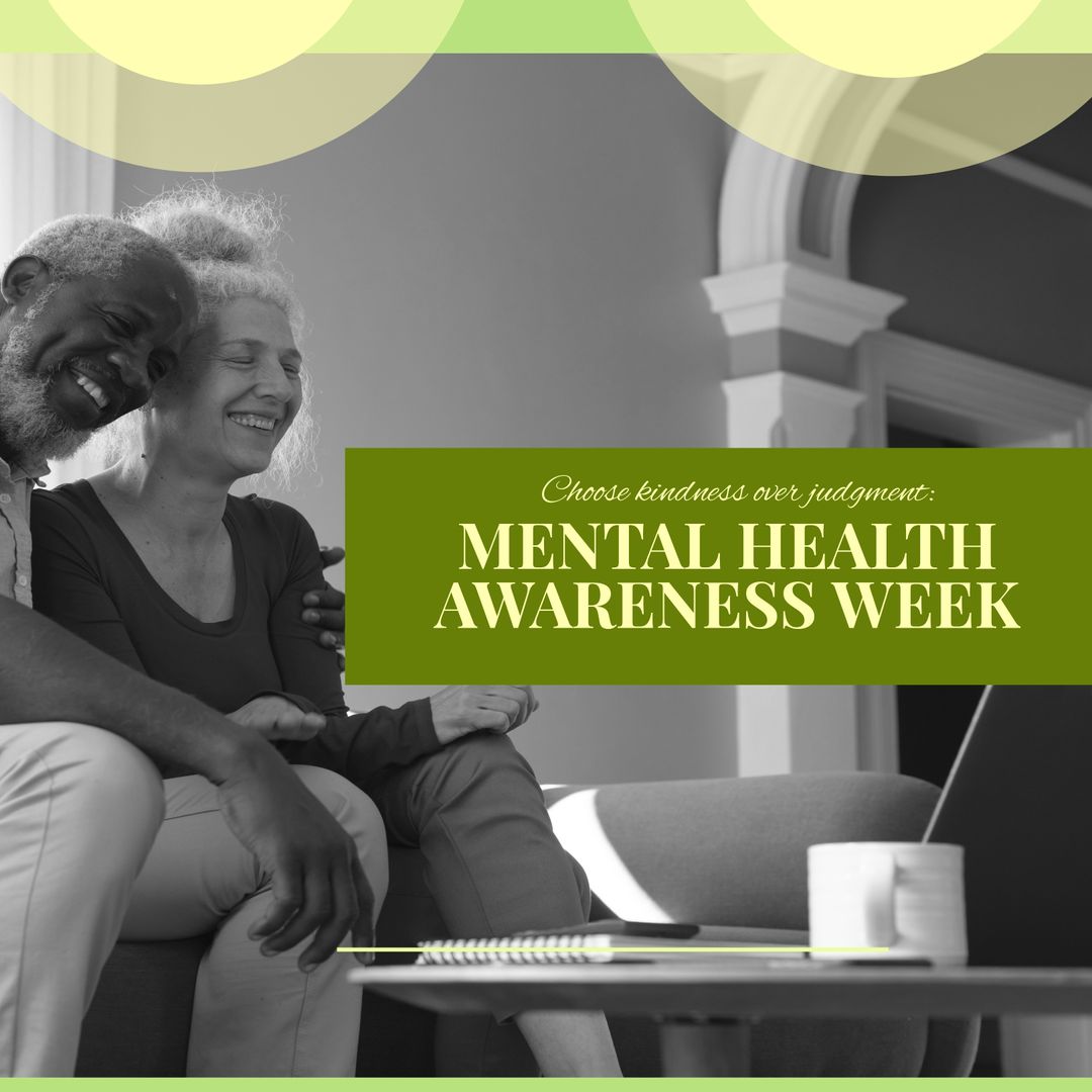 Senior Diverse Couple Embracing for Mental Health Awareness Campaign