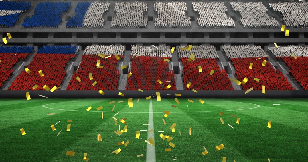 Confetti Falling in Empty Stadium with Chilean Flag