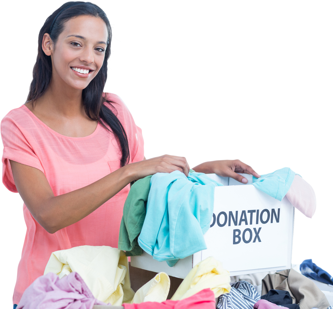 Biracial Woman Holding Clothes Donation Box, Transparent Background, Charity Concept - Download Free Stock Images Pikwizard.com