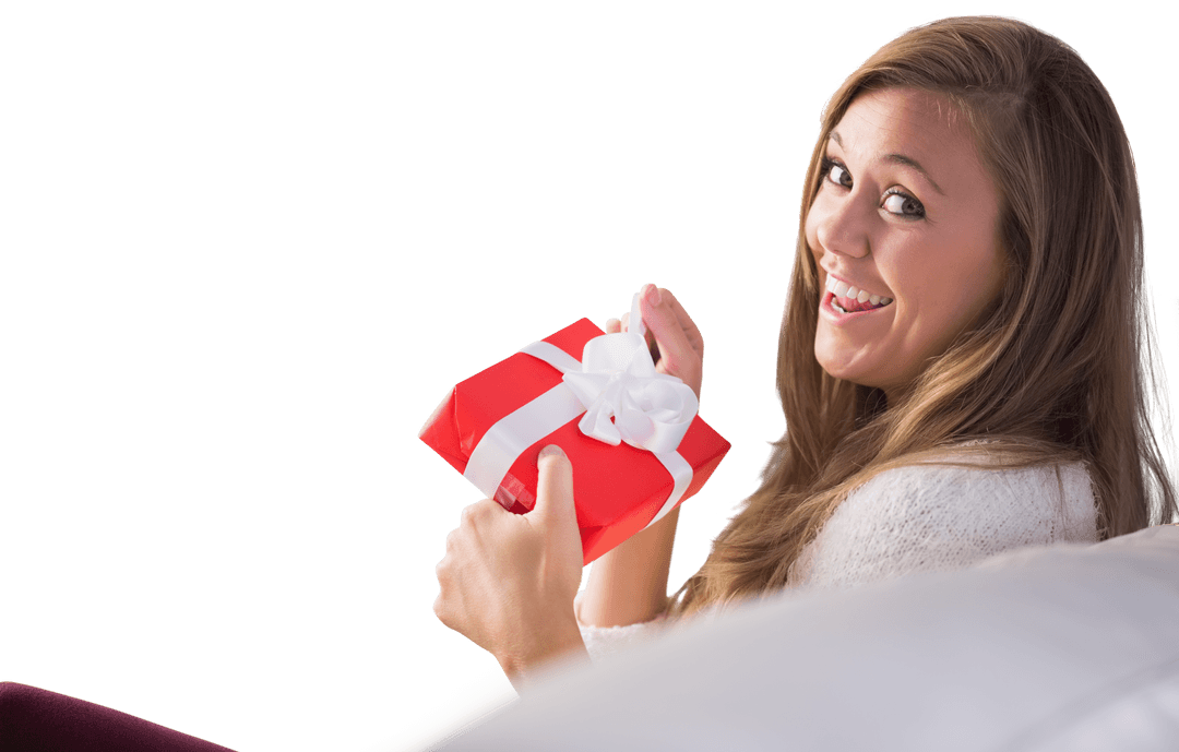 Woman Relaxing with Red Gift Transparent Background