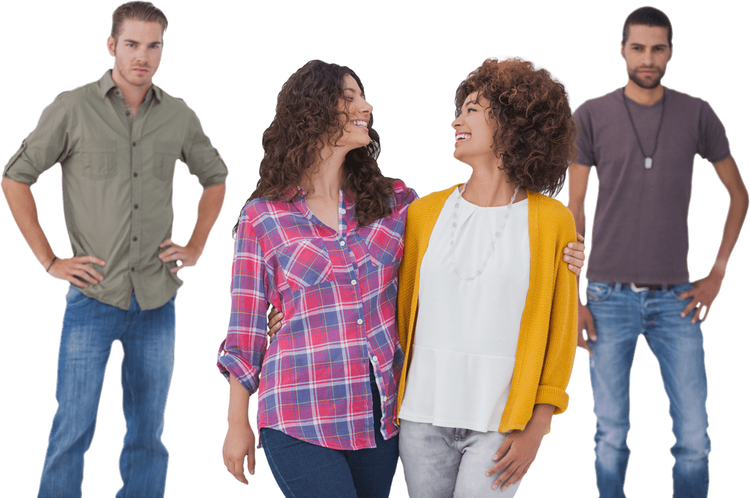 Diverse Colleagues Bonding Embrace on Transparent Background