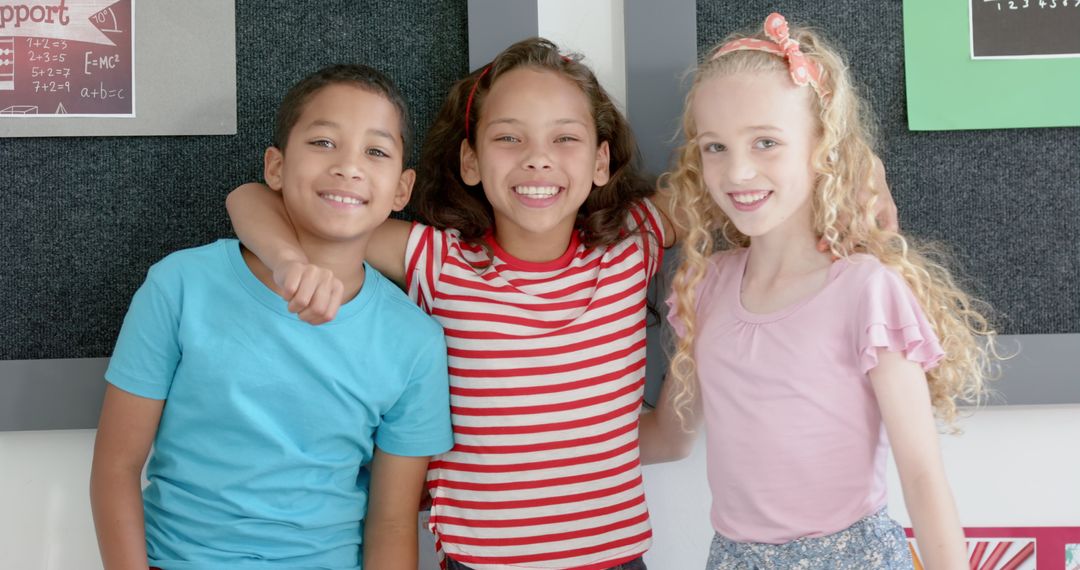 Smiling Children Enjoying Friendship in Classroom Setting