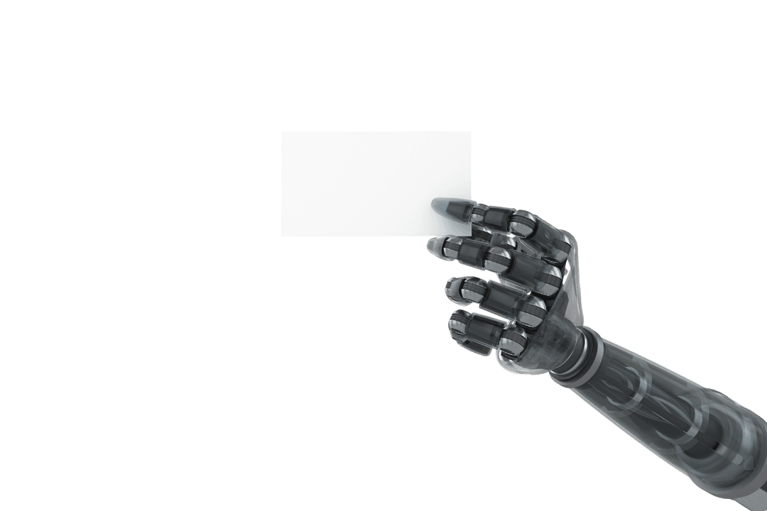 Robotic Hand Holding Blank Card on Transparent Background