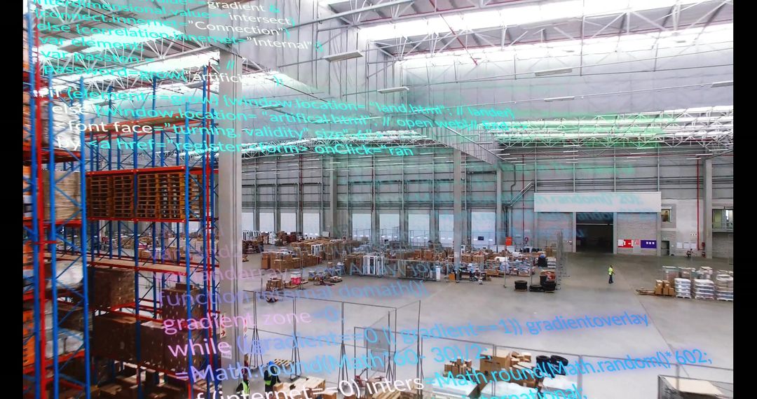 Worker in Technological Warehouse with Overlaid Code