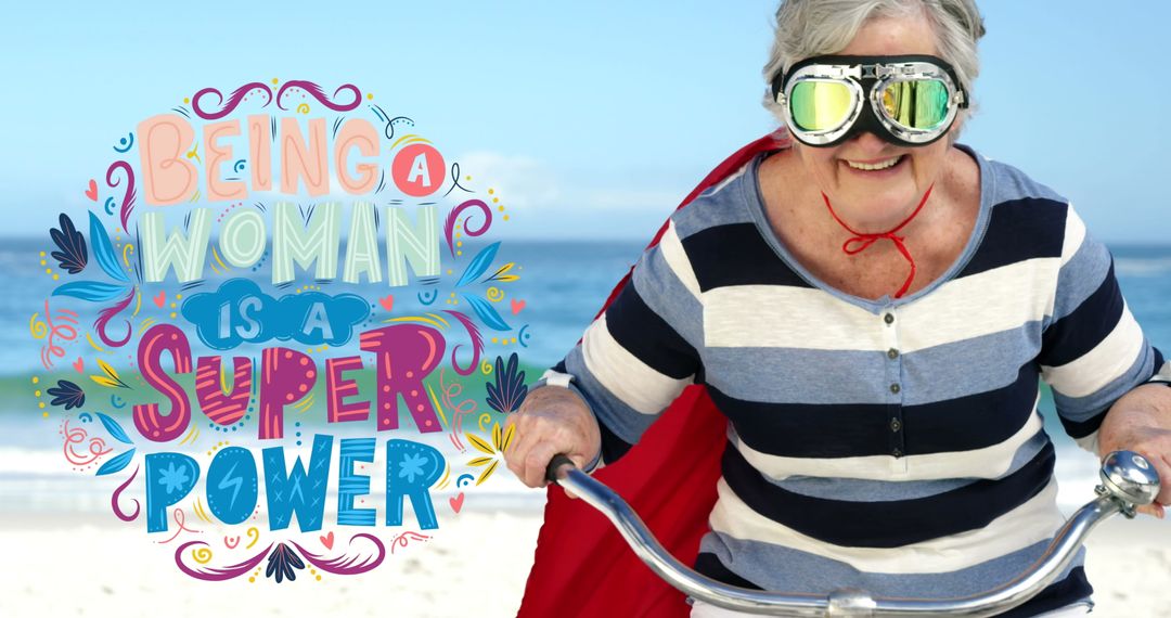 Empowered Elderly Woman with Superpower Text Design