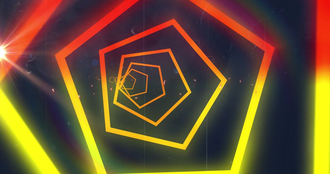 Neon Hexagon Tunnel with Vibrant Red and Yellow Glow
