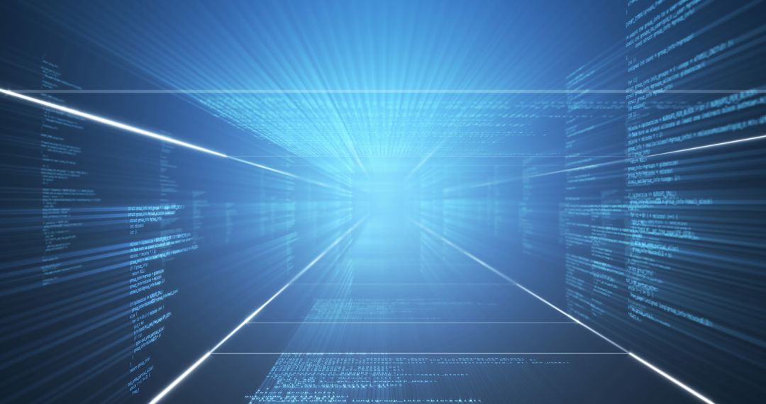 Futuristic Data Flow in Virtual Space with Blue Light Effects