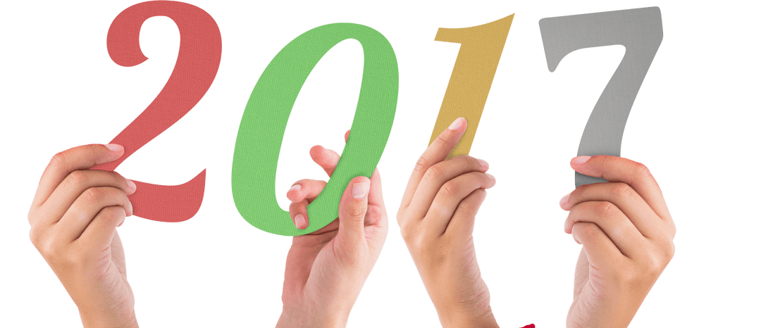 Hands Holding 2017 Numbers on Transparent Background