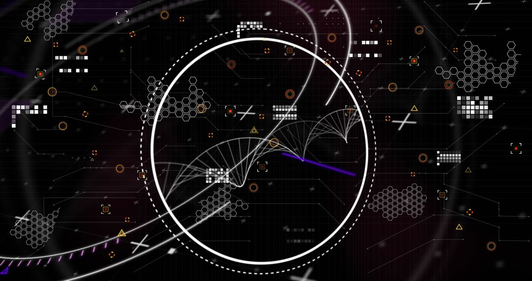 Futuristic DNA Structure with Electronic Patterns