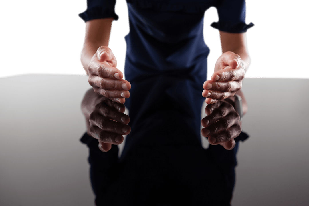 Businesswoman Gesturing Over Transparent Desk Concept