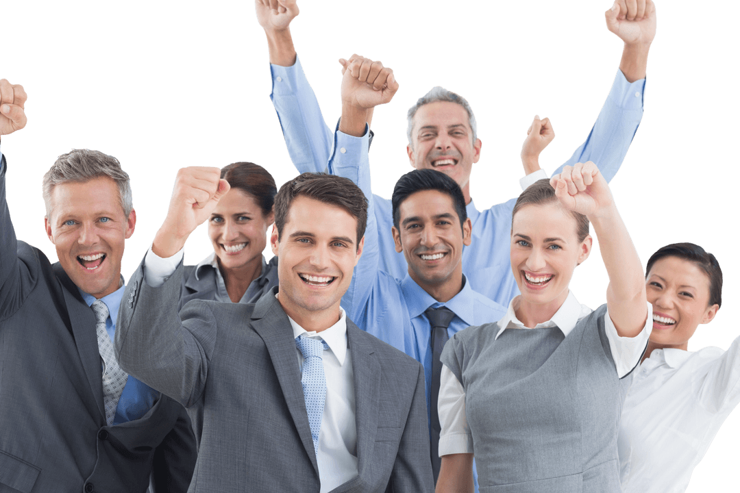 Diverse Business Team Cheering with Transparent Background