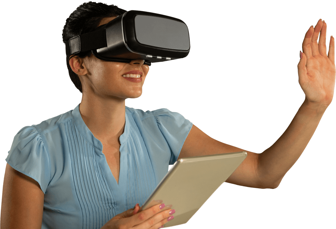Woman Engaging with Transparent Virtual Reality Interaction