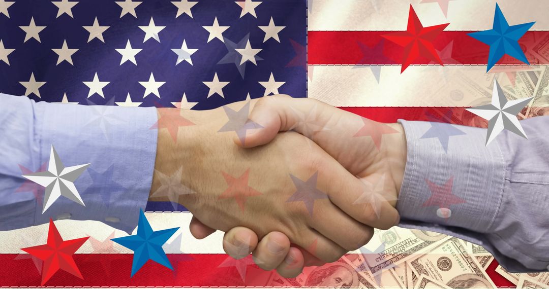 Business Handshake over American Flag Representing Partnership
