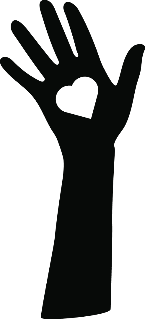 Silhouette of Hand with Heart Cutout on Transparent Background