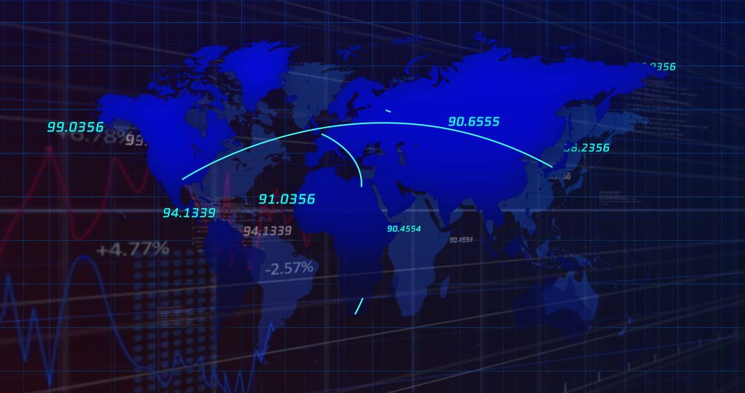 Abstract Global Data Analytics on Blue World Map