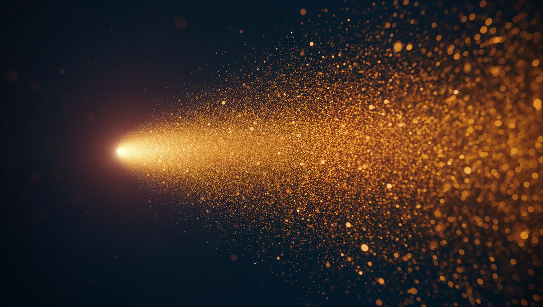 Golden Bokeh Stream Flowing Right Across Dark Space with Radiant Comet Glow