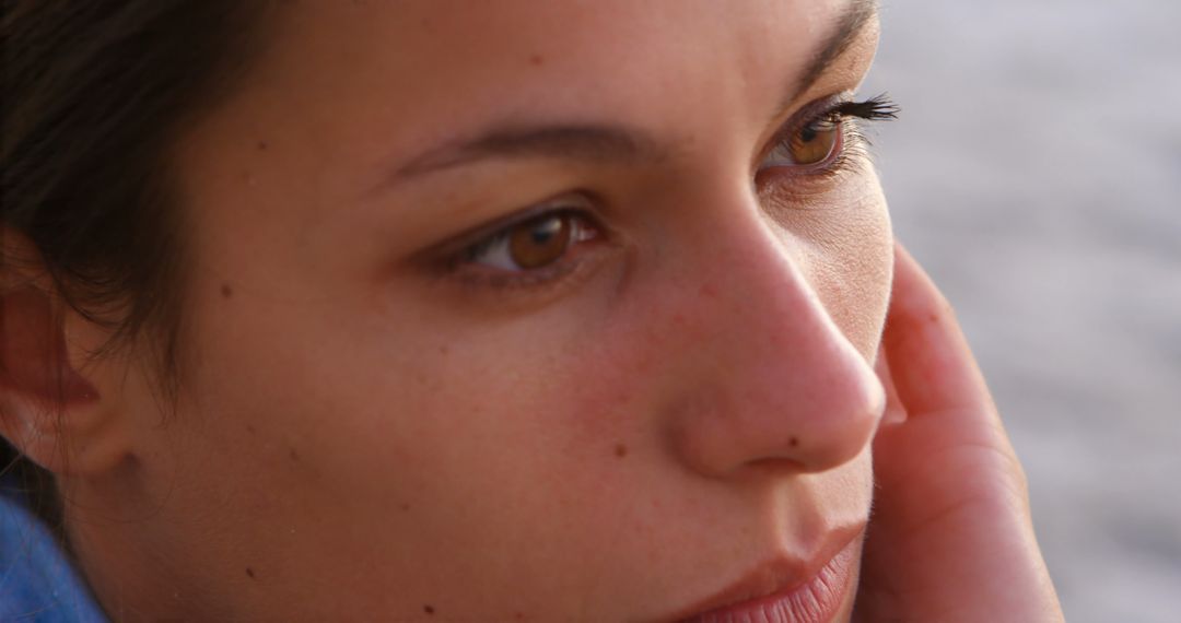 Thoughtful Woman Reflecting Outdoors Closeup Portrait - Free Images, Stock Photos and Pictures on Pikwizard.com