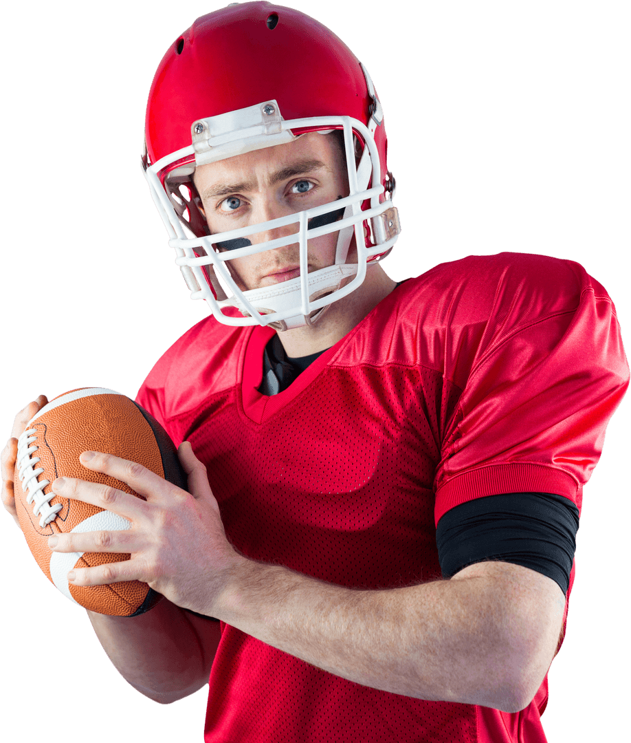 Confident Football Player Ready to Pass Under Transparent Background