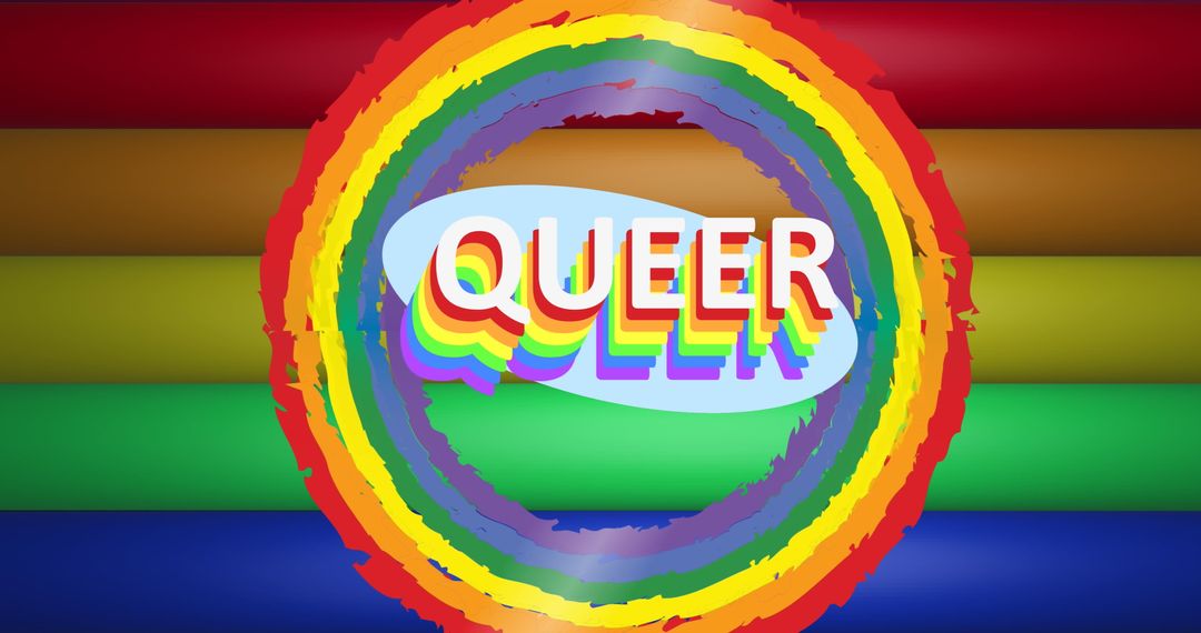 Queer Text Highlighted by Vibrant Rainbow Circles