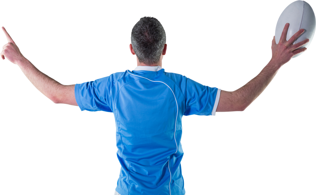 Transparent Rugby Player Celebrating Victory with Raised Arm Holding Ball - Download Free Stock Images Pikwizard.com