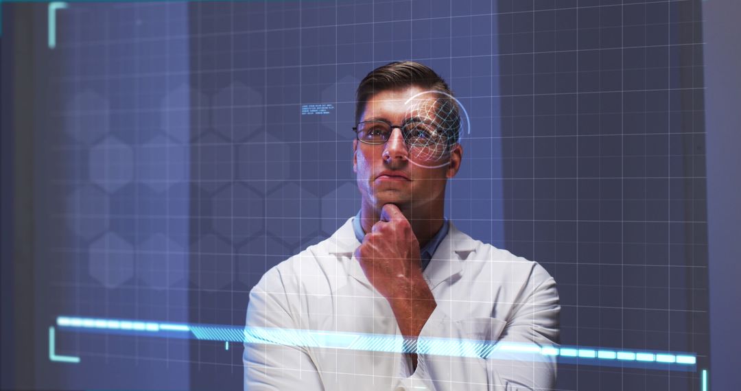 Male Scientist Analyzing Data on Holographic Display Technology