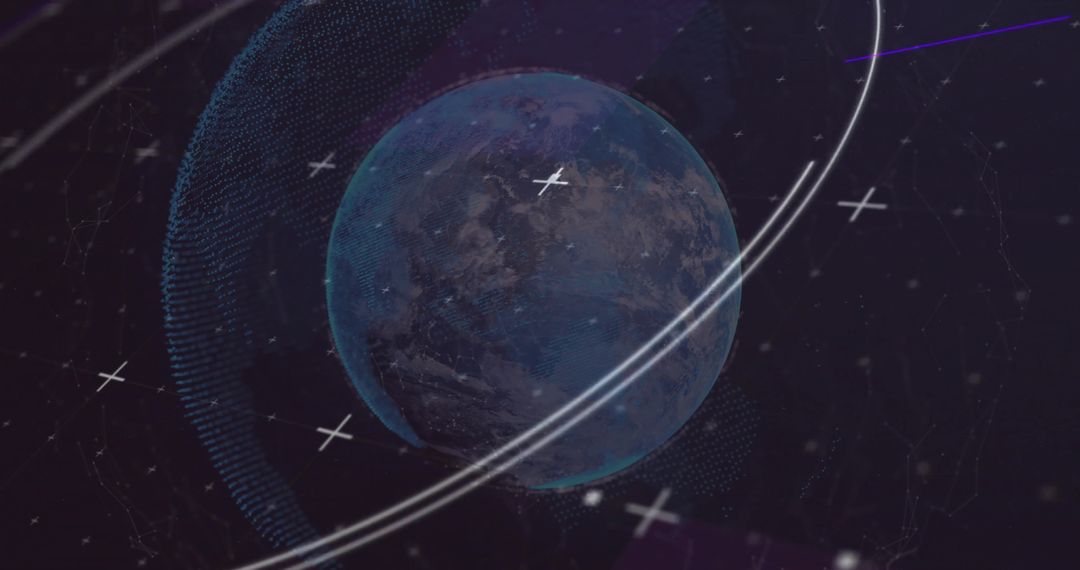 Futuristic Digital Earth Sphere with Orbiting Data Visualization