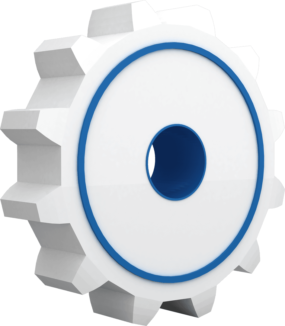 Transparent Gear Symbol with Blue Accent Close-Up