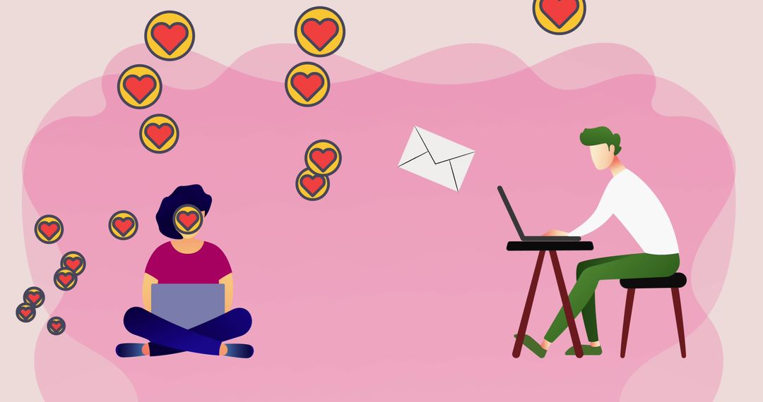 Illustration of Virtual Communication with Love Symbols
