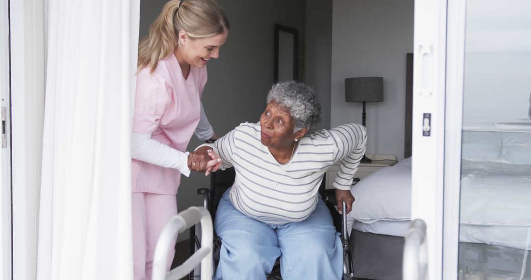 Senior Woman Receiving Assistance from Caregiver in Nursing Home - Free Images, Stock Photos and Pictures on Pikwizard.com