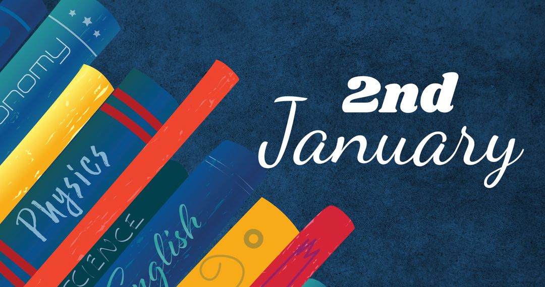 Colorful Books with 2nd January Text Celebration