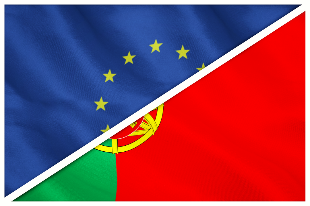 Close-up Transparent Diagonal European Union and Portugal Flags - Download Free Stock Images Pikwizard.com