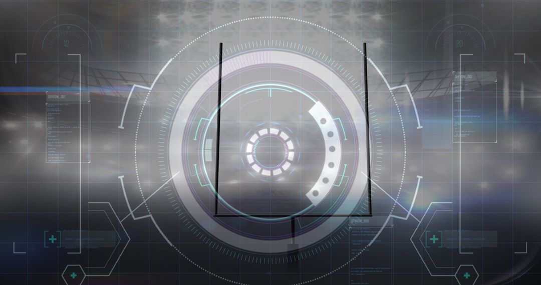 Futuristic Data Interface Overlaying Modern Stadium Background
