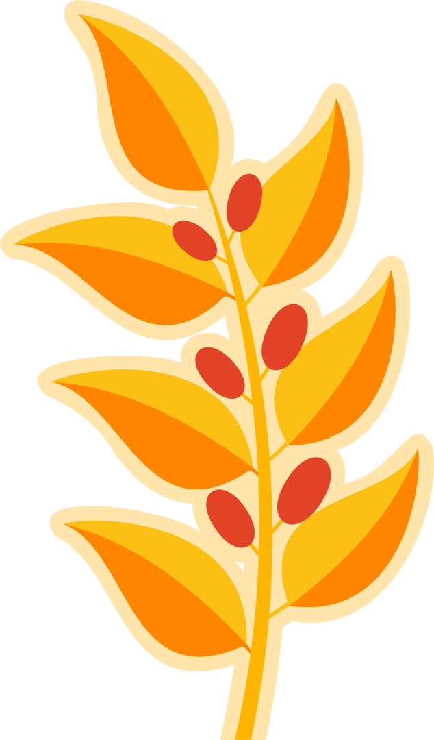 Stylized Branch with Leaves and Berries on Transparent Background
