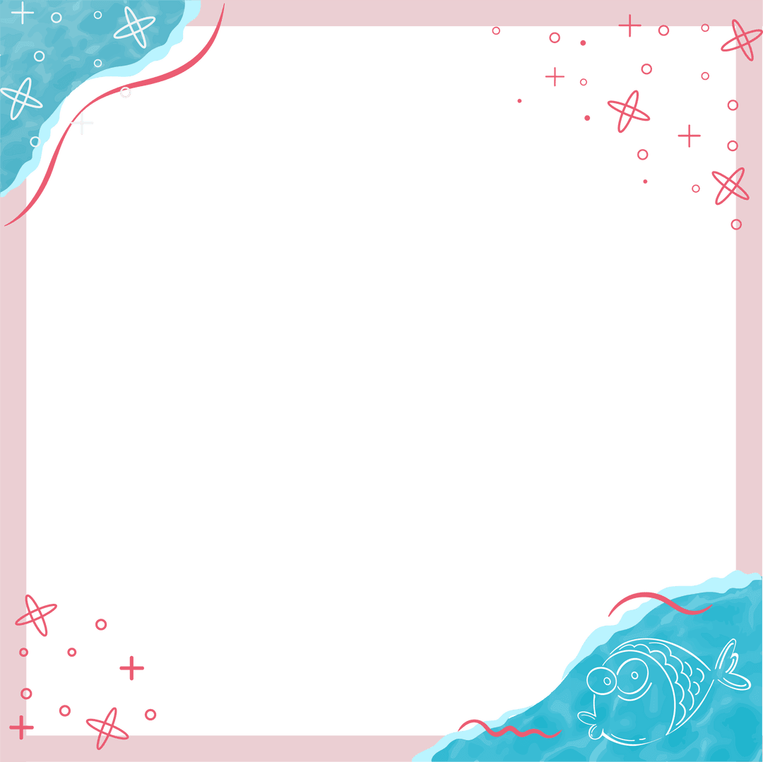Transparent Frame with Pastel Doodles and Fish