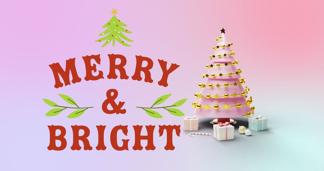 Merry and Bright Christmas Greeting with Decorated Tree