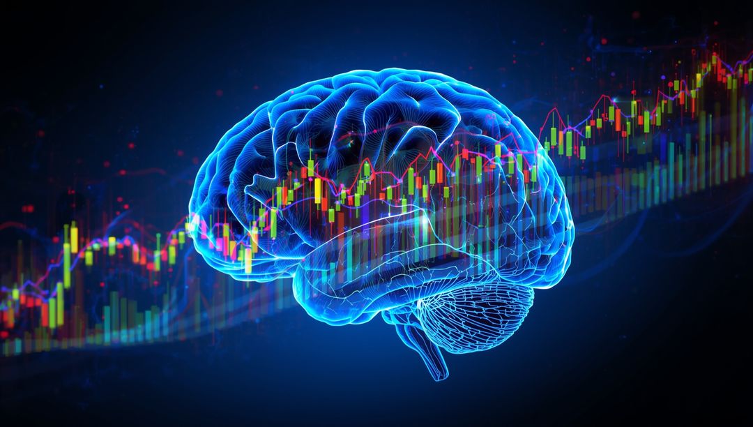 Neon Brain with Financial Data and Digital Graphs