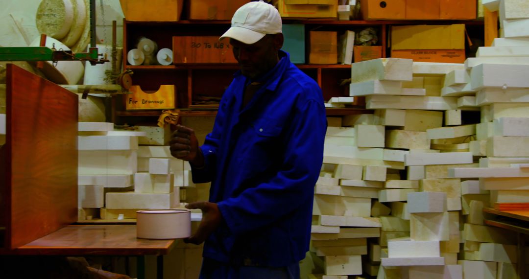 Worker Handling Foam Blocks in Industrial Factory - Free Images, Stock Photos and Pictures on Pikwizard.com