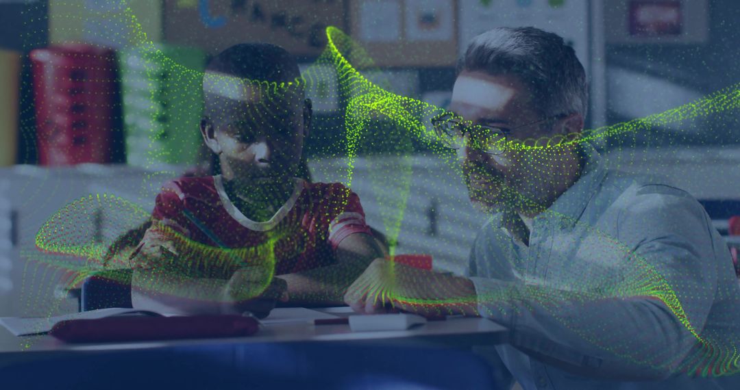 Educator Coaching Student with Digital Overlay Enhancements