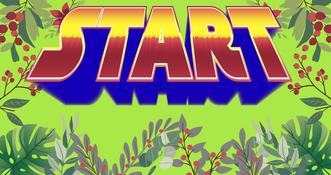 Bold Start Text with Colorful Floral Frame and Gradient Color