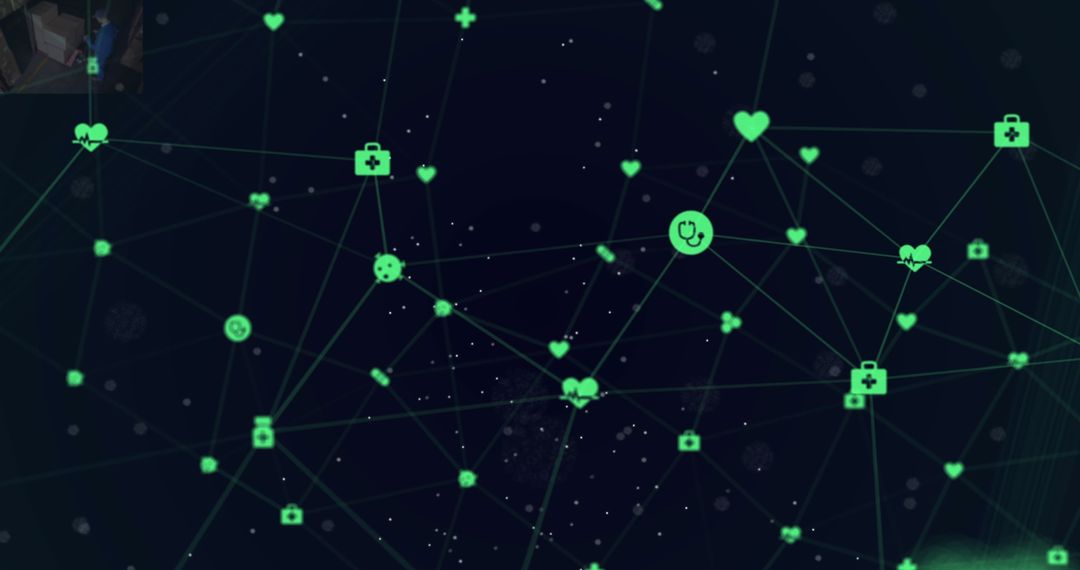 Floating Technology Icons on Digitally Connected Network