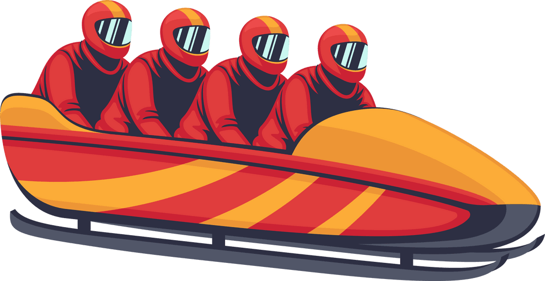 Four-Person Bobsled Team in Dynamic Motion on Transparent Background