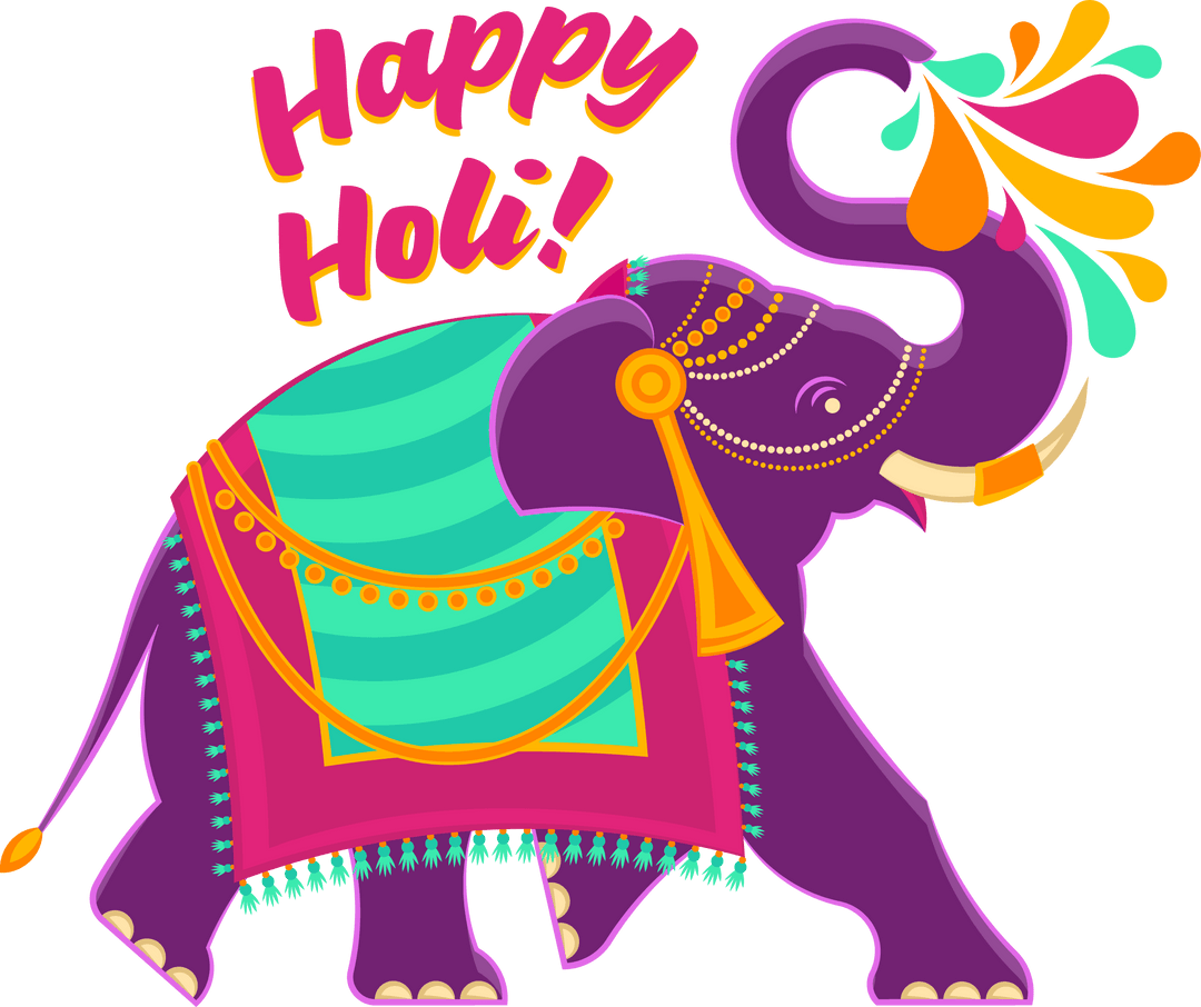 Festive Purple Elephant Splashing Colors Transparent Background