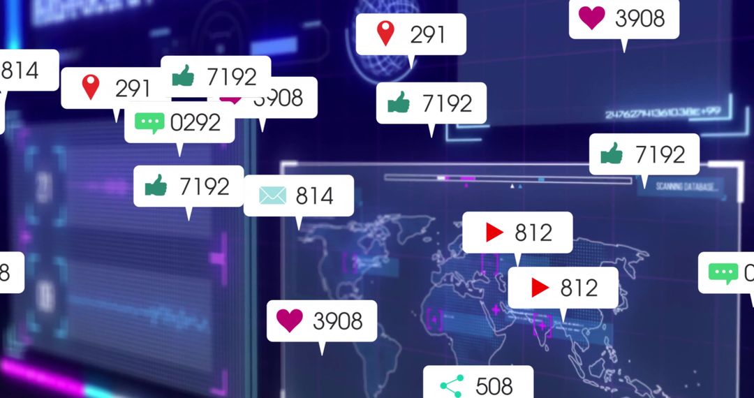 Floating Notification Icons Over Digital Analytics Dashboard