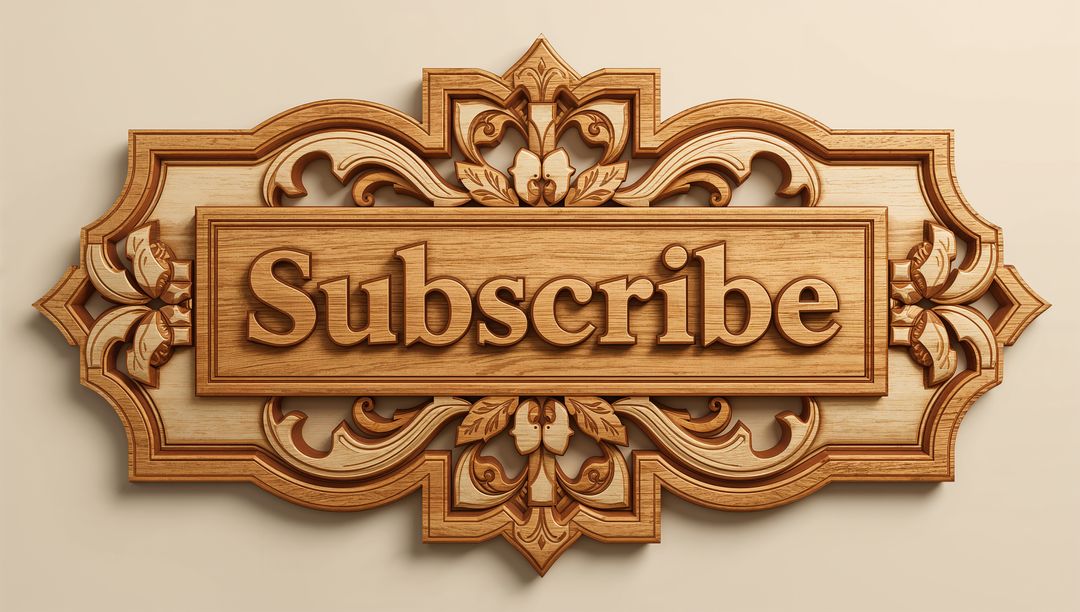 Ornate Wooden Subscribe Plaque with Floral Carvings and 3D Beveled Lettering