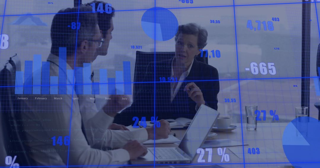 Business Team Analyzing Financial Data Overlay with Graphs