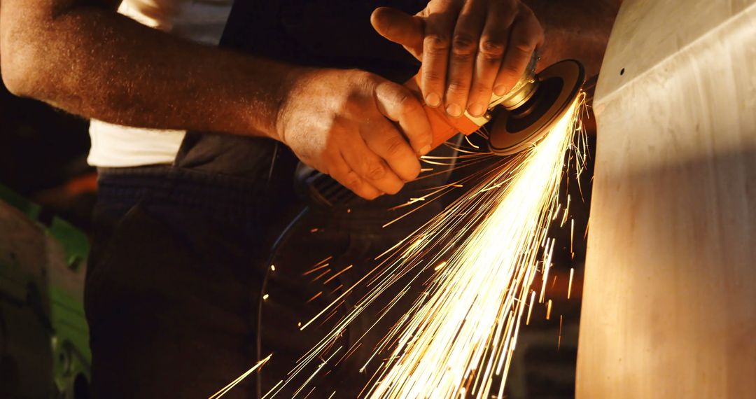 Skilled Metalworker Grinding with Intense Sparks in Workshop - Free Images, Stock Photos and Pictures on Pikwizard.com