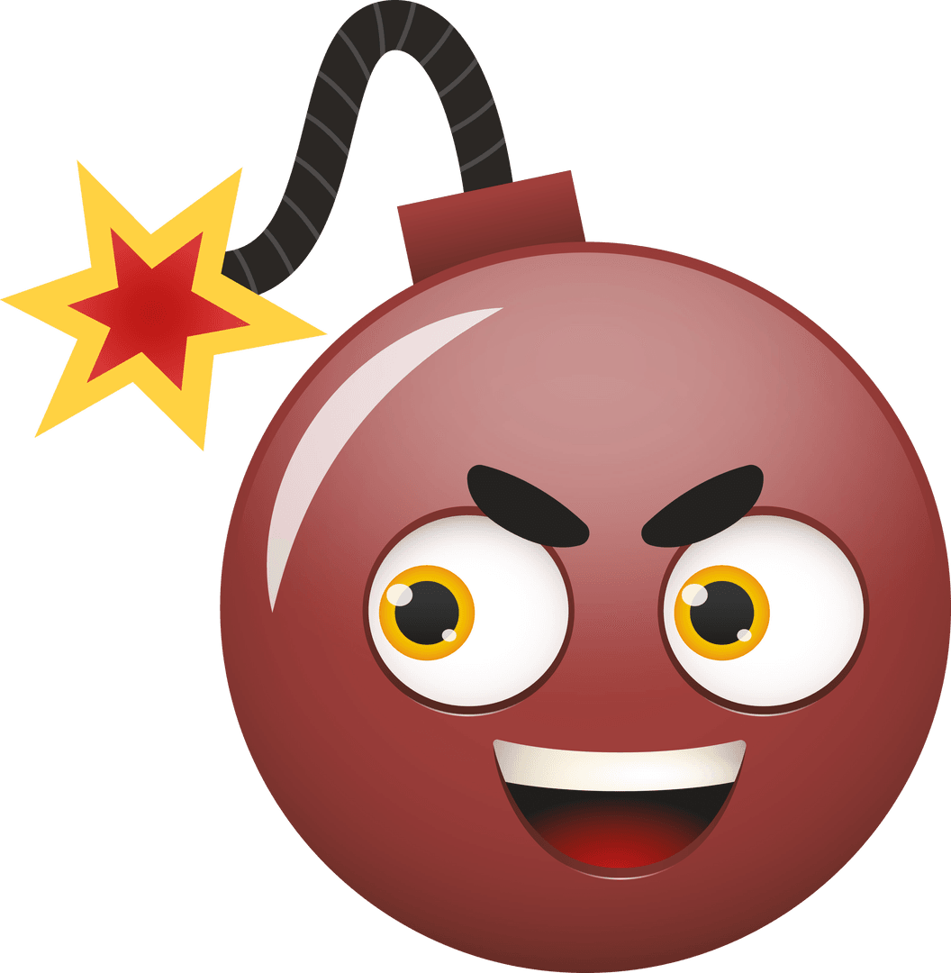 Smiley Grenade Emoticon on Transparent Background with Bright Eyes