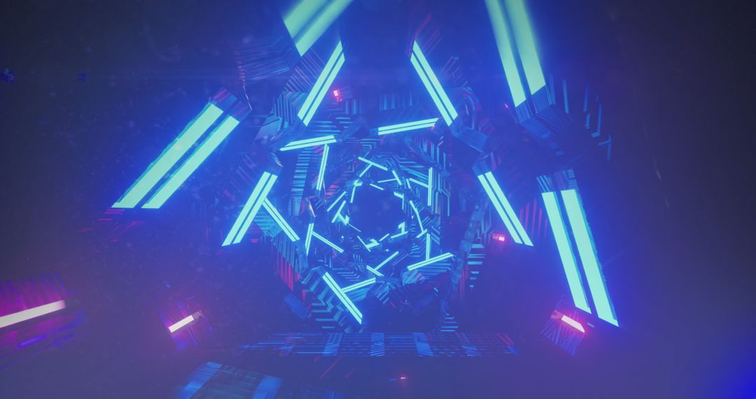 Futuristic Neon Blue Tunnel with Geometric Patterns