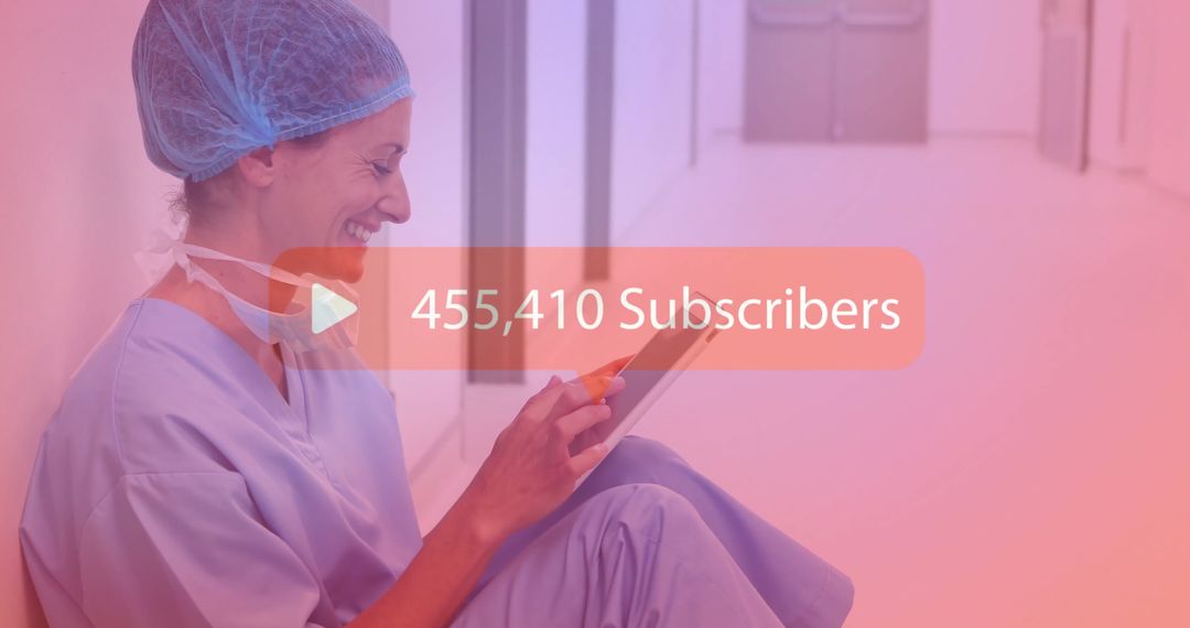 Medical Professional Engaging with Digital Interface Showing Subscriber Count